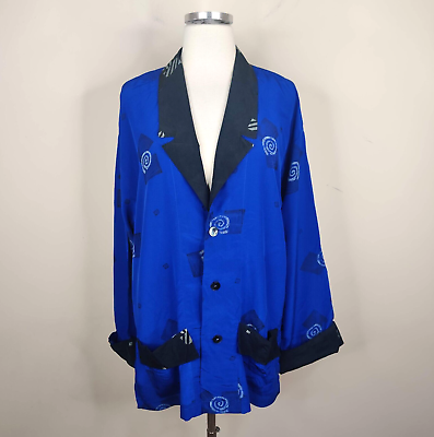 #ad Chicos Silk Jacket 1 Medium Geometric Swirls Oversize Button Up Pockets $15.00