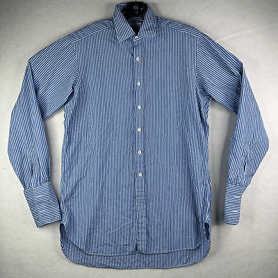 #ad Hilditch amp; Key Mens Size 16 Blue White Striped Long Sleeve England Dress Shirt $19.96
