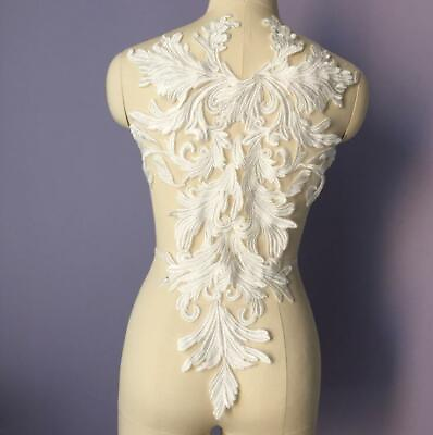 #ad 1PC Lace Applique Bridal Dress Sew On Trim Embroidery Floral Motif Patch 35X58c $15.10