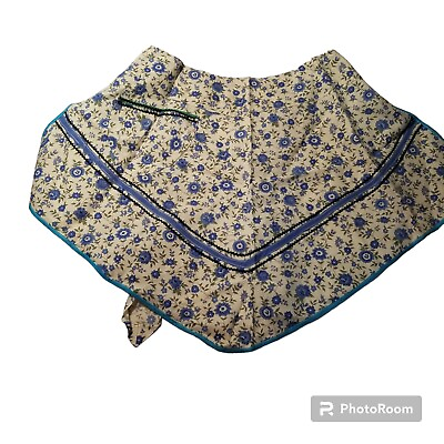 #ad Small Half Apron Hanky Style Handmade White Blue Floral Pocket Crisp Fabric READ $7.80