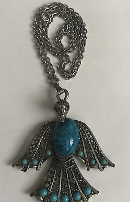 #ad Vintage faux turquois phoenix and silvertone necklace $6.99