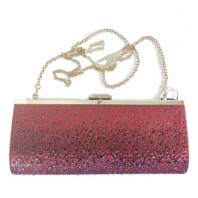 #ad INC Clutch Ombre Gemstone Carolyn Red Pink Gold Chain Evening Shoulder Bag NWT $15.99