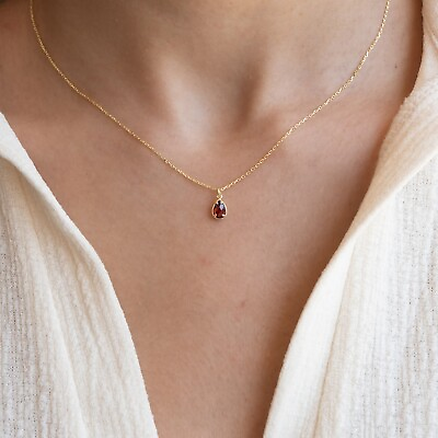 #ad Teardrop Garnet Pendant Necklace in 925 Sterling Silver Birthstone Jewelry Women $29.90