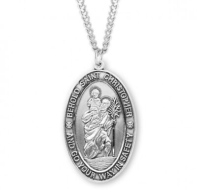 #ad N.G. Sterling Silver Behold St Christopher Medal on 24 Inch Necklace Chain $74.88