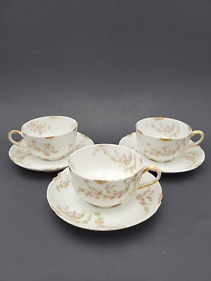 #ad Set Of 3 Haviland Limoges Teacups amp; Saucers Norma Gold 233A Floral Motif $49.99