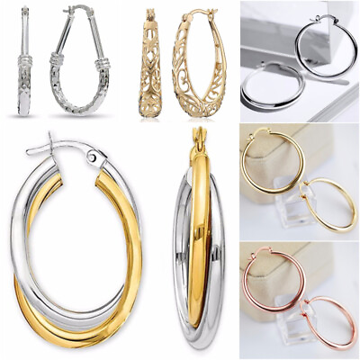 #ad Fashion Jewelry 925 SilverGoldRose Gold Hoop Earring Women Men Gift A Pair $2.53