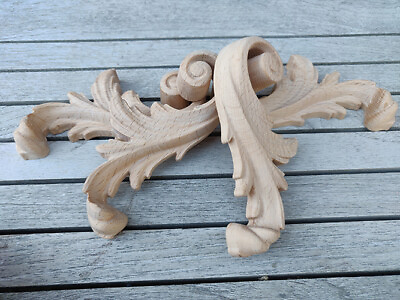 #ad Wood Carved Flower Baroque Applique Leaves Floral Ornament Moulding Furniture 2x $45.00