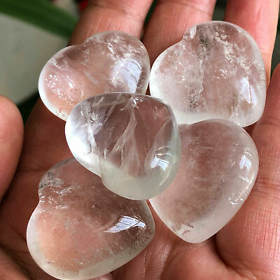 #ad 5pc Natural white clear Quartz hand carved Crystal love heart reiki healing $14.46
