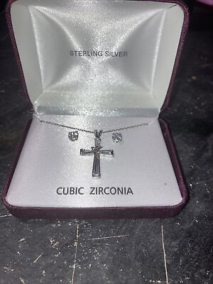 #ad sterling silver cubic zirconia Cross necklace and earrings $15.00