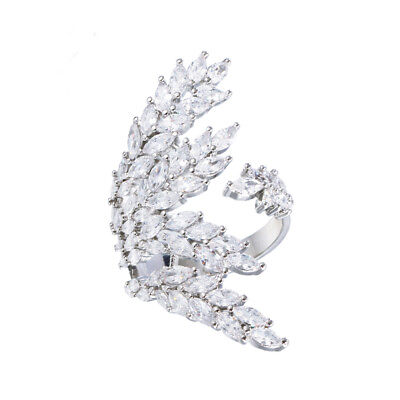 #ad Marquise Zircon Crystal Leaf Wrap Finger Silver Plated Open Cuff Rings for Women $8.34