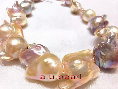 #ad AAAAA luster real natural 17quot; 50mm south sea baroque gold pink pearl necklace $798.00