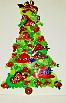 #ad #x27;RED HAT SOCIETY#x27; Style Christmas Tree Jeweled Framed 8 x 10 Vtg New Materials $36.00
