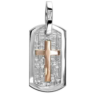 #ad Large Cross Dog Tag Pendant with Crosses Background in 14K White and Pink Rose $2030.00