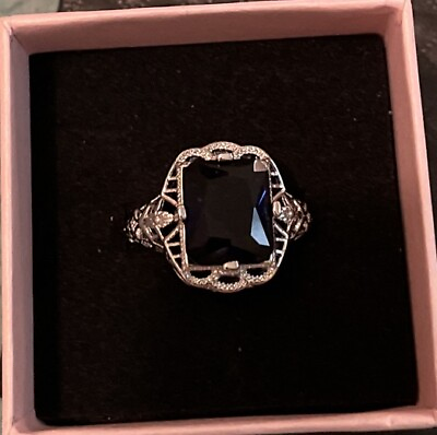 #ad Woman’s Deep Blue Tanzanite Ring With Elegant Designed Sterling Silver Size8 $19.95
