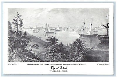 #ad c1960#x27;s City Of Detroit From Canada Shore Boats View Michigan MI Postcard $9.95