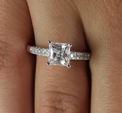 #ad 2 Ct 4 Prong Pave Princess Cut Diamond Engagement Ring SI2 G White Gold 14k $2844.00