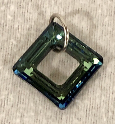#ad Square Shape Green Austrian Crystal Sterling Silver Charm Pendant Approx. 1” $19.99