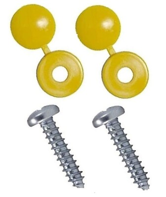 #ad 2pc Number Plate Self Tapping Screws With Yellow Hinged Caps GBP 0.99