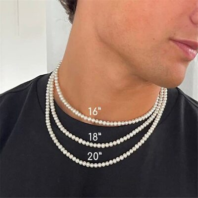 #ad Fashion Handmade White Pearl Strand Bead Necklace for Men Women Jewelry $5.99