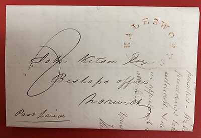 #ad Great Britain 1837 Stampless Cover amp; Letter red quot;HALESWORTHquot; Postal Marking $70.00