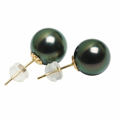 #ad Tahitain Black Pearl Earrings 10 11mm Big Pearl Earrings Stud Pearl Earrings $89.96