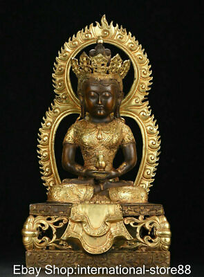 #ad 16quot; Old Tibetan Copper Gilt Buddhism Amitayus Longevity Goddess Flower Statue $586.50