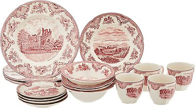 #ad Old Britain Castles Pink 20 Piece Dinnerware set Pink amp; Cream vintage $399.99