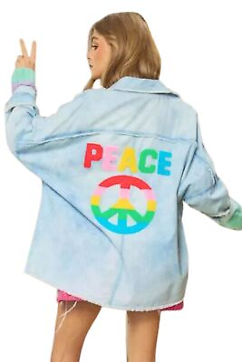 #ad Davi amp; Dani Womens Tie Dyed Multi Color Peace Symbol Fringe Hem Shirt Shacket $55.99