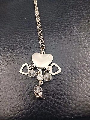 #ad Silvertone Heart with Little Heart Charms With 16 In Necklace $20.00