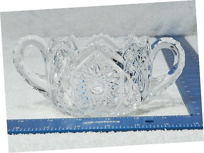#ad Vtg Cut Glass Brilliant Clear Sugar bowl w Handles Starburst $15.00