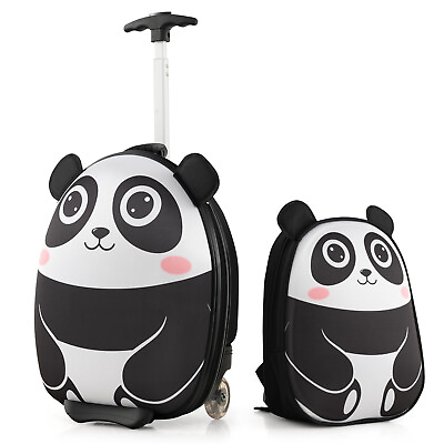 #ad Kids 2PCS Carry On Luggage Set 16quot; Panda Rolling Suitcase w 12quot; Backpack Travel $45.00