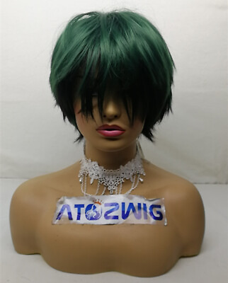 #ad Green Short Anime Wigs Women Mens Straight Hair Wigs Cosplay Synthetic Party $13.29