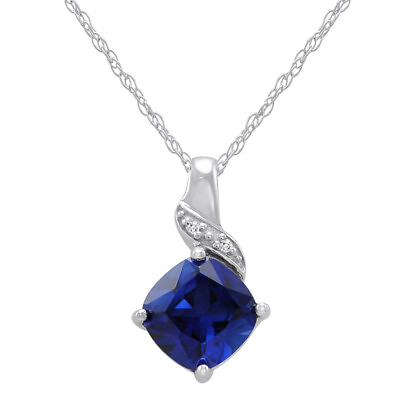 #ad Created Sapphire and Diamond Pendant in Sterling Silver $49.95