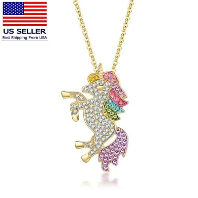 #ad Fashion Women Jewelry Crystal Chain Necklace Unicorn Rainbow Horse Pendant 1179 $5.99