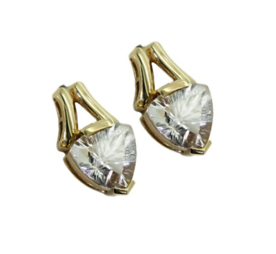 #ad Large 9ct Gold White Topaz Stud Earrings GBP 295.00