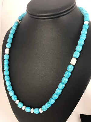 #ad Blue Turquoise amp; Howlite Navajo Sterling Silver Necklace 21” 3395 $174.41