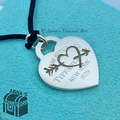 #ad Tiffany amp; Co. 925 Silver LARGE Heart Arrow Charm 16quot; Necklace Bx Pch Rbn $355.95