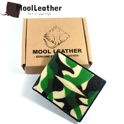 #ad Men Wallet Stingray Leather genuine stingray Green Military Gift for men $35.00