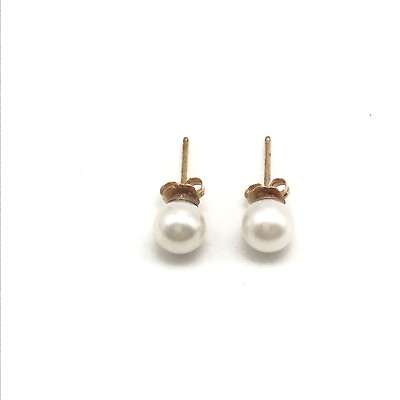 #ad 14K Solid Yellow Gold 7MM Pearl Stud Earrings $79.99