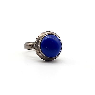 #ad 925 Silver Lapis Lazuli Ring Size 4.5 Round Stone Blue $24.99