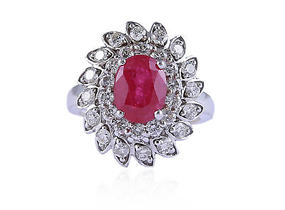 #ad Pave 4.13 Cts Round Brilliant Cut Diamonds Ruby Cocktail Ring In 585 14K Gold $2198.80