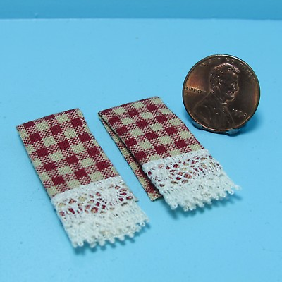 #ad Dollhouse Miniature Kitchen Towel Set in Country Red Checker BB50626 $3.59
