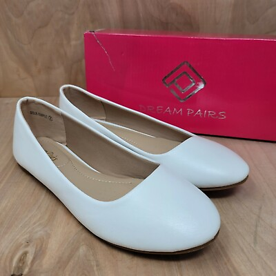 #ad DREAM PAIRS Women#x27;s Flats Sz 8 M Sole Simple White Ballerina Walking Shoes $23.87