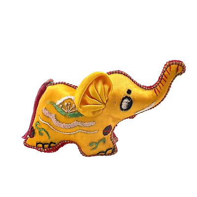 #ad Silk Embroidered Elephant Yellow Fancy Elephant Cute $11.25