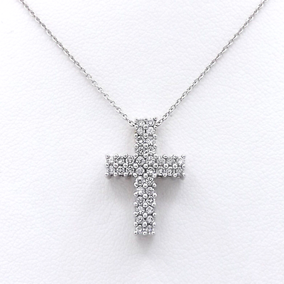 #ad 14k White Gold Diamond Cross Pendant Necklace 18in Square Edge $474.05
