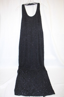 #ad BIEFF BASIX Black 100% Silk amp; Fully Beaded Floor Length Gown Womens Size 8 149 $35.00