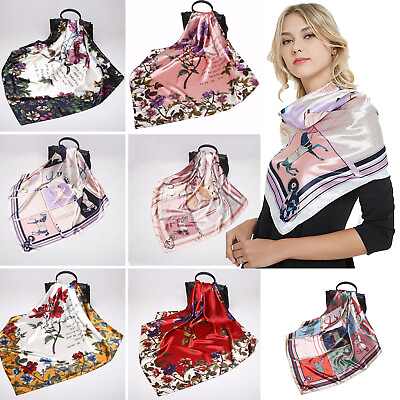 #ad Large Square Satin Scarf Silk Feel Head Neck Wrap Scarves Shawl Floral Scarf 35quot; $7.89