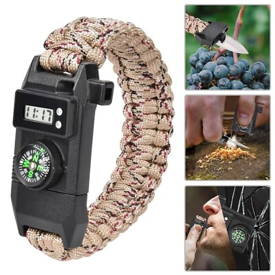 #ad 4pc 7 in 1 Multifunction Survival Wrist Bracelet Digital Watch $15.99