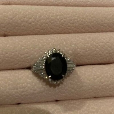 #ad Platinum diamond and sapphire ring  3.40 cts dark blue sapphire 28 diamonds $1000.00