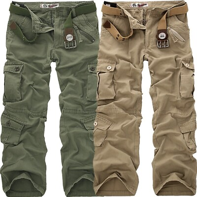 #ad Men Outdoor Large Size Casual Workwear Trousers Loose Multi pocket Pant Straight $82.99